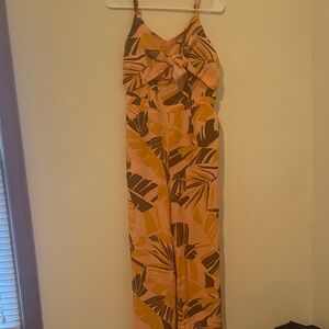Du Jour Orange and Brown Leaf Print Jumpsuit